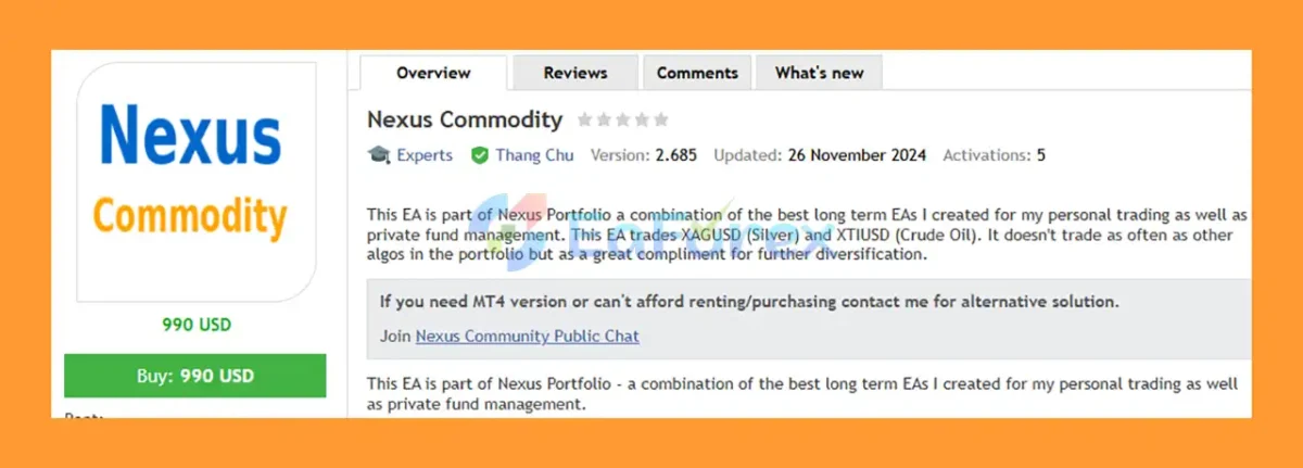 Nexus Commodity EA MT5 Overview