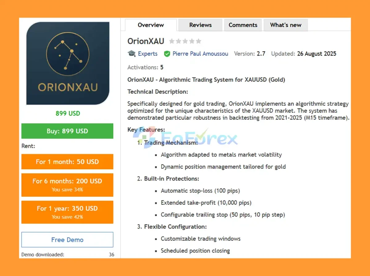 OrionXAU EA overiview