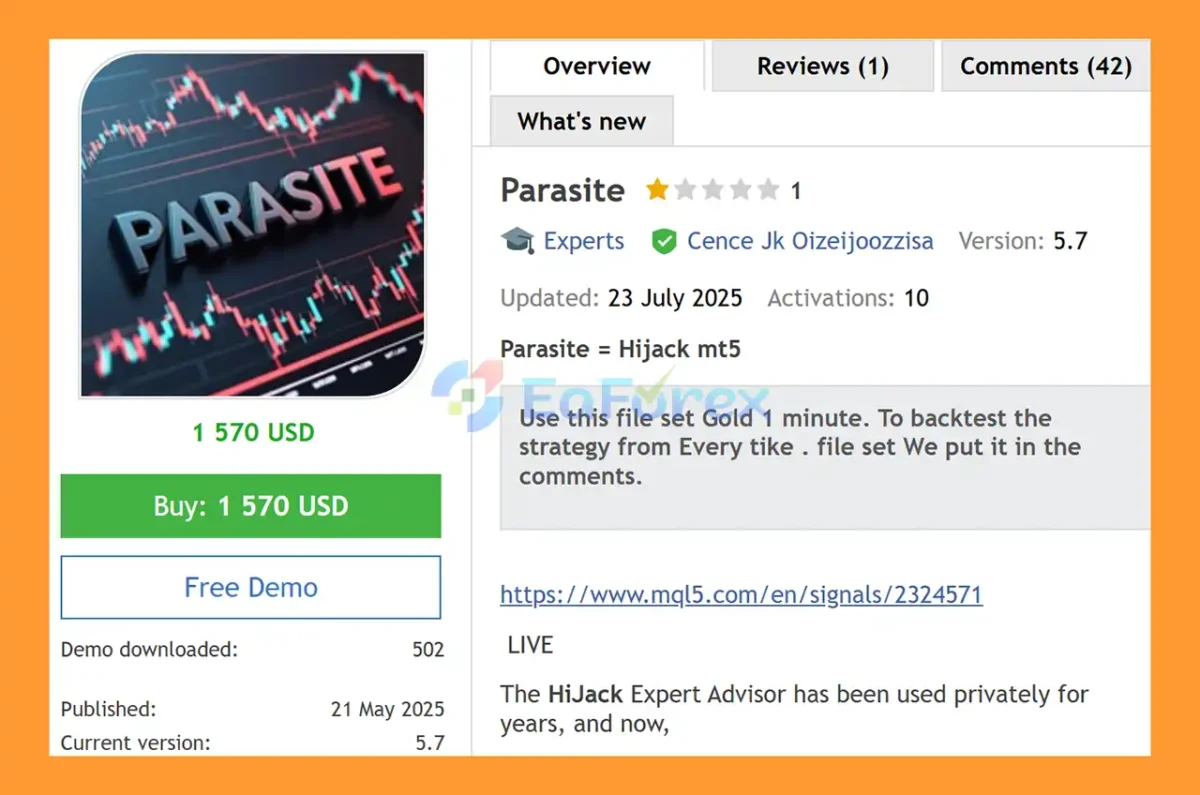 Parasite EA MT5 Overview