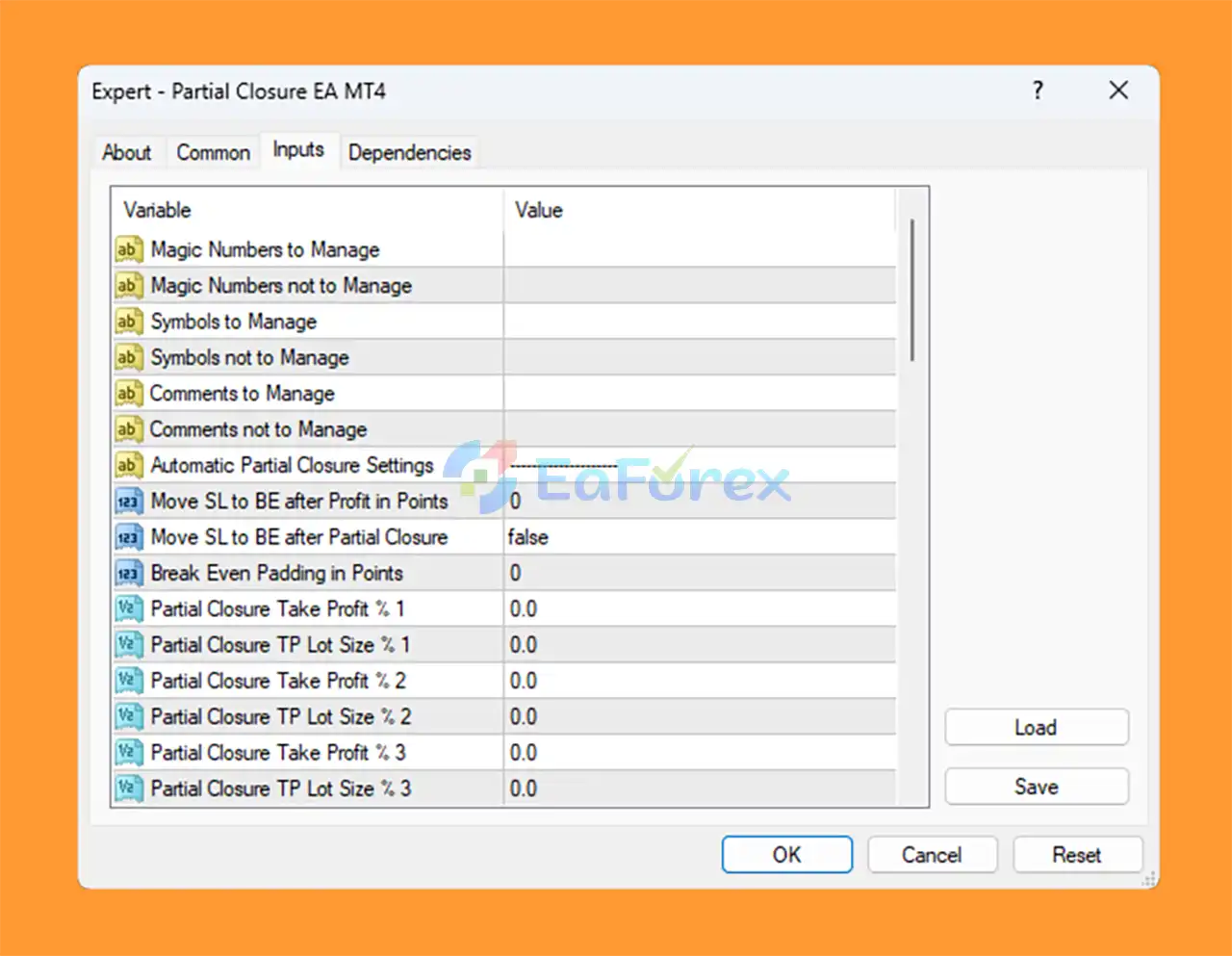 Partial Closure EA MT4 setting