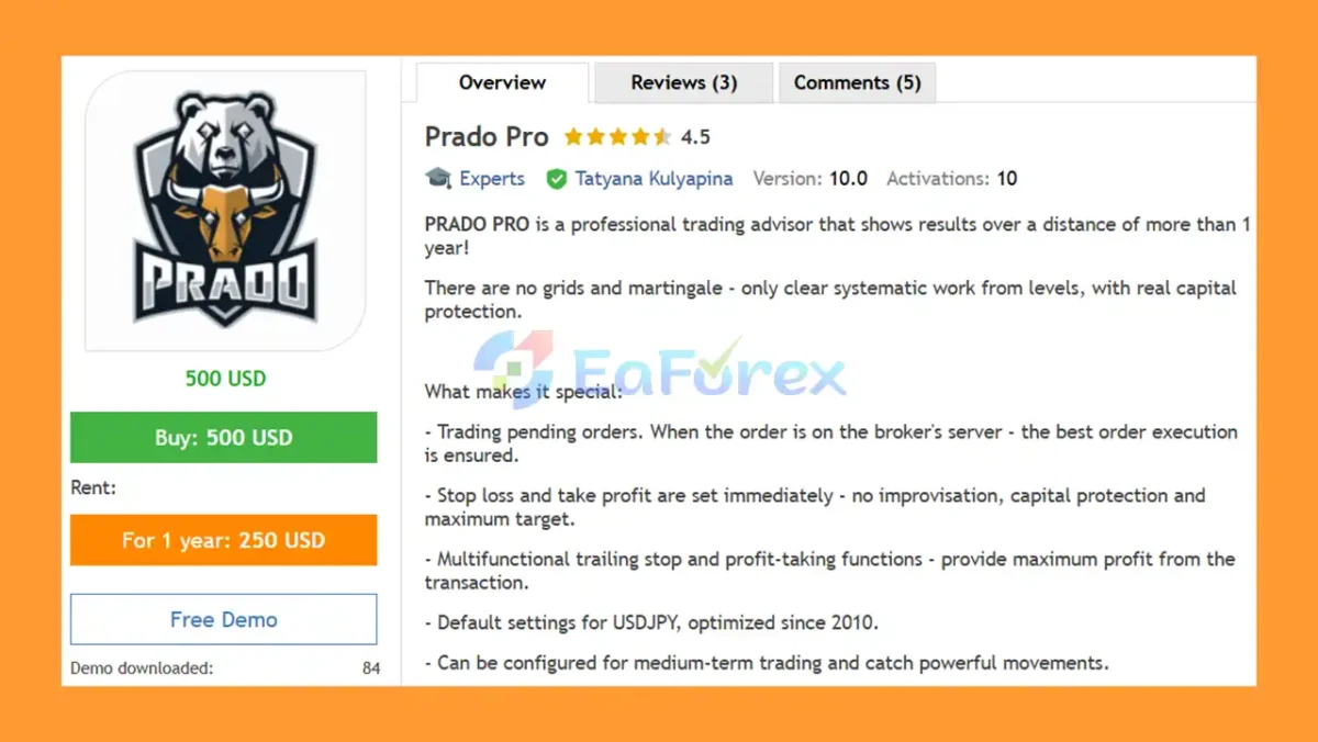 Prado Pro EA MT5 Overview