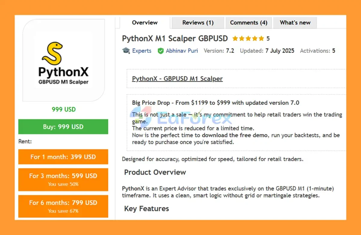 PythonX M1 Scalper GBPUSD EA Overview