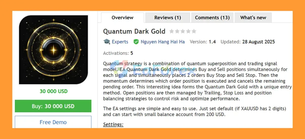 Quantum Dark Gold EA MT4 Overview