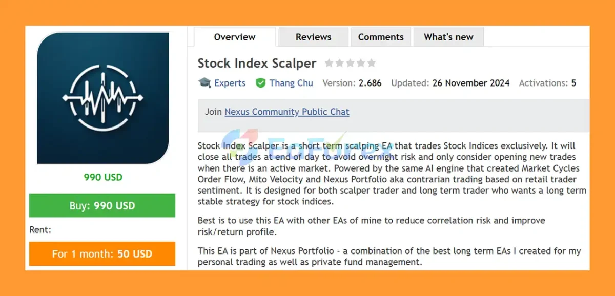 Stock Index Scalper EA MT5 Overview