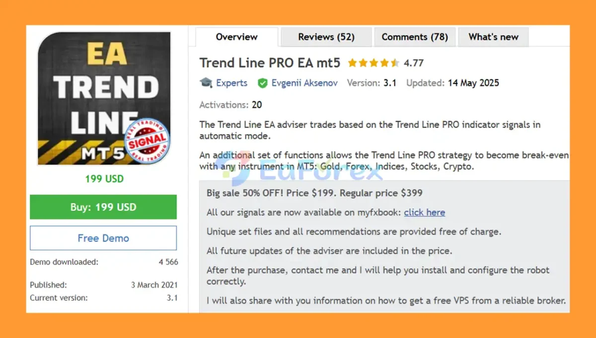 Trend Line PRO EA MT5 overiview