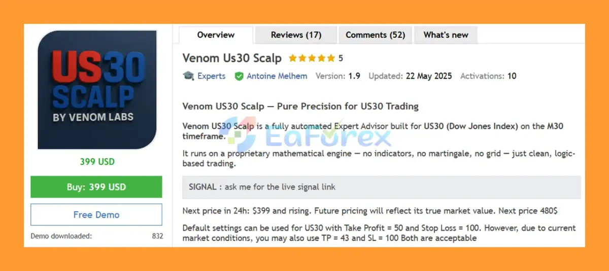 Venom Us30 Scalp Overview