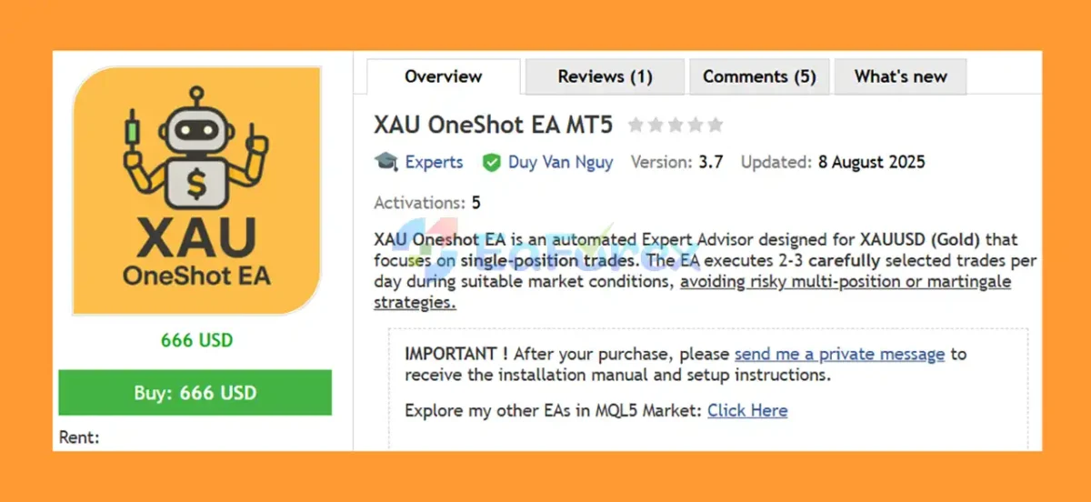 XAU OneShot EA MT5 Overview