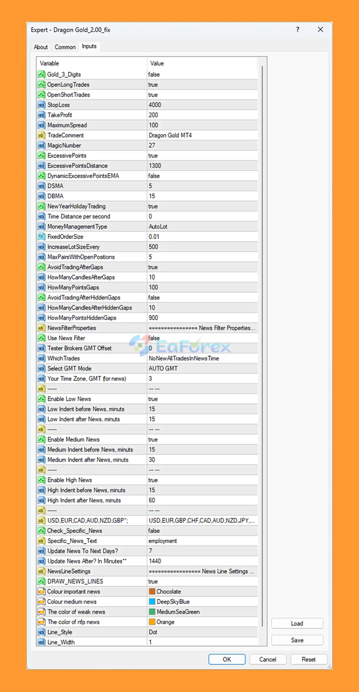 Dragon Gold EA setting