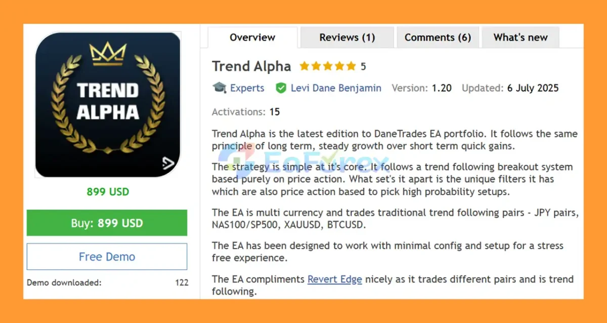 Trend Alpha EA MT5 overiview