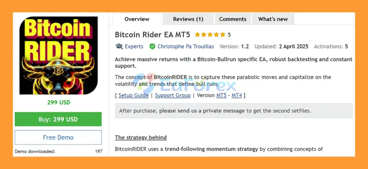 Bitcoin Rider EA MT5 overiview