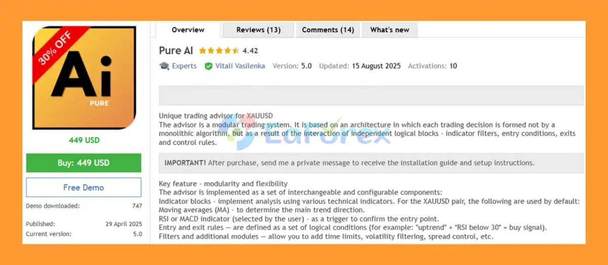 Pure AI EA MT5 overiview
