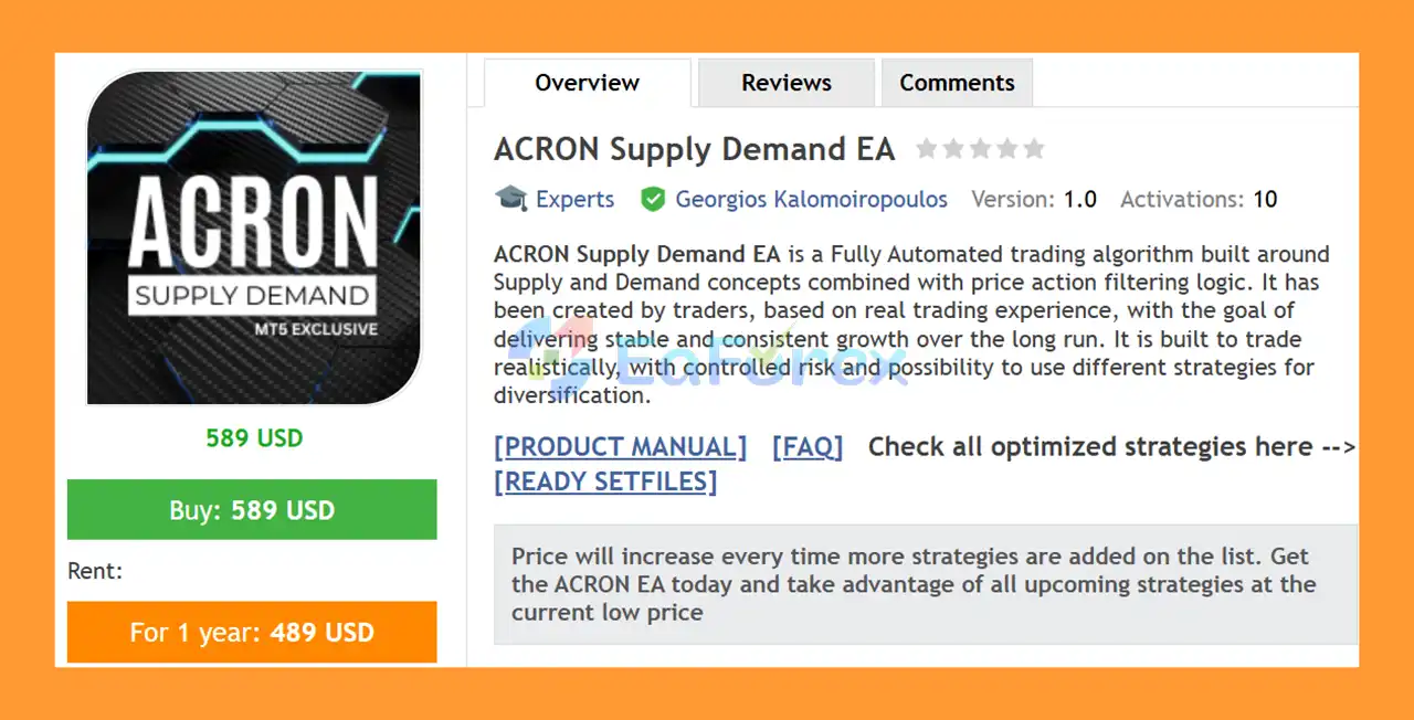 ACRON Supply Demand EA MT5 Overview