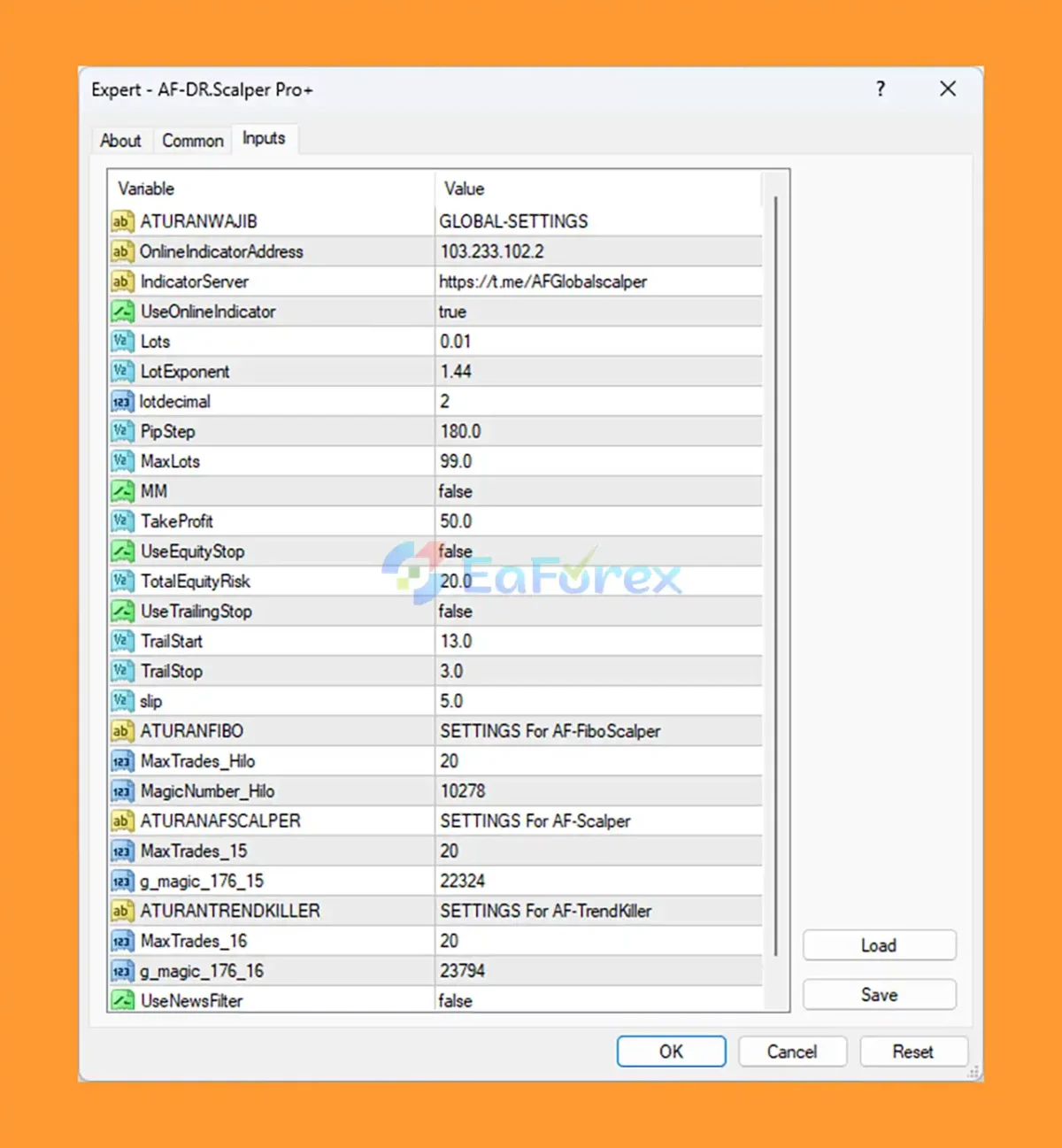AF-DR.Scalper Pro + Final EA MT4 setting