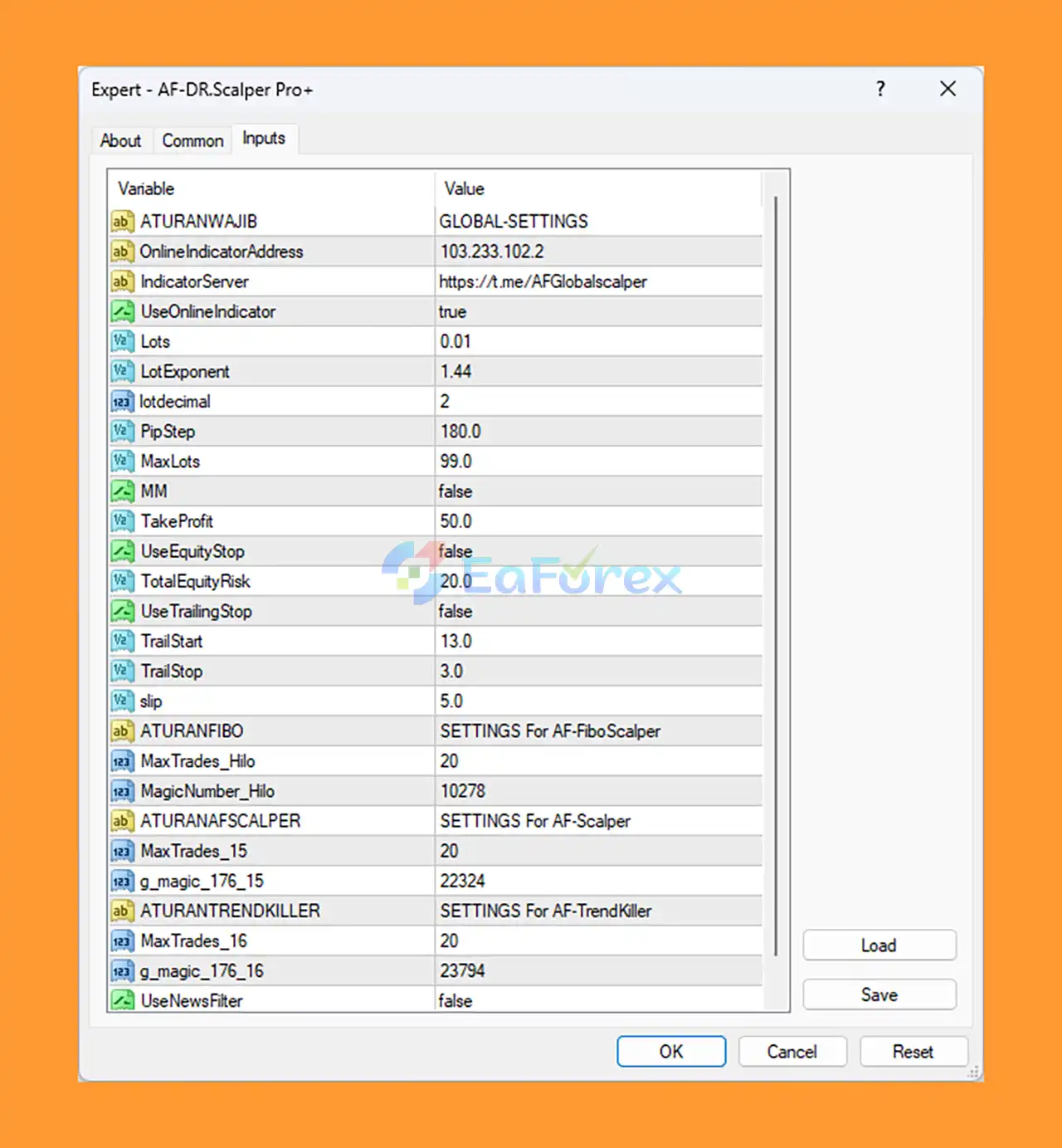 AF-DR.Scalper Pro + Final EA MT4 setting