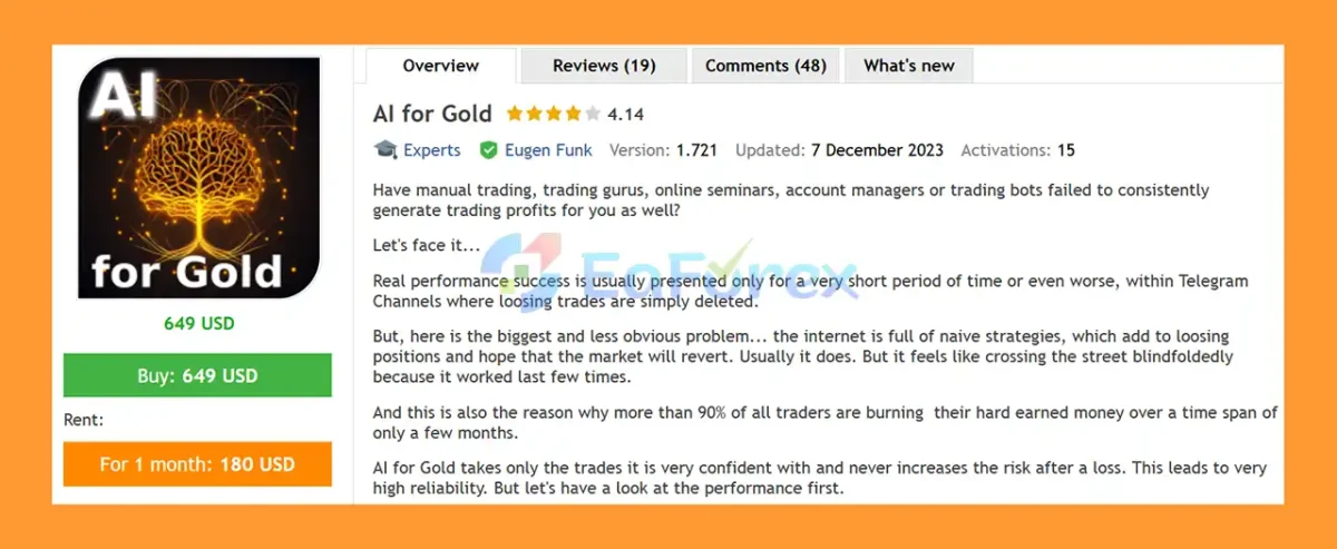 AI for Gold EA MT5 Overview