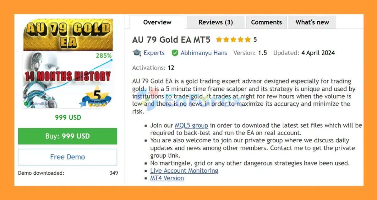 AU 79 Gold EA MT5 Overview