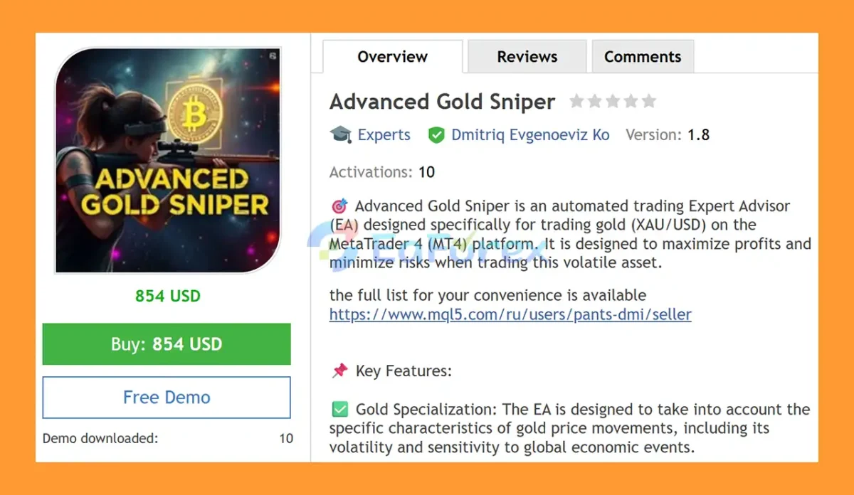 Advanced Gold Sniper EA MT4 overview