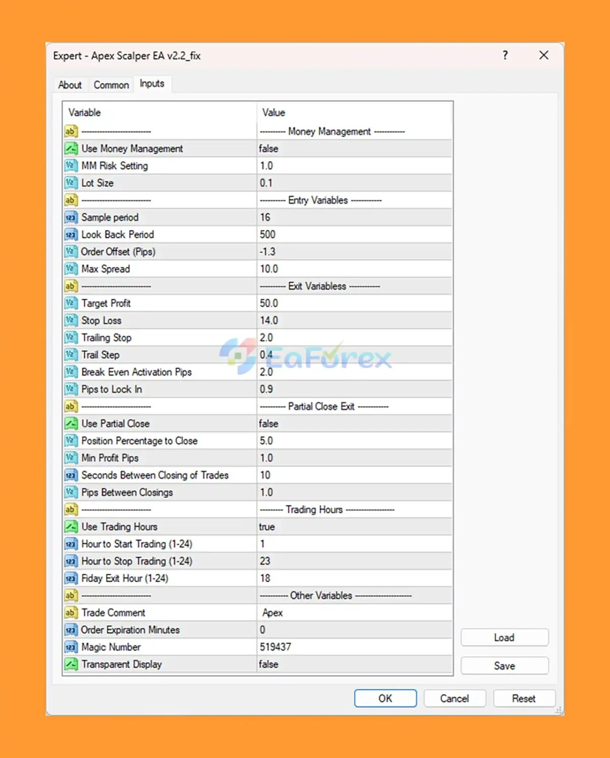 Apex Scalper EA setting