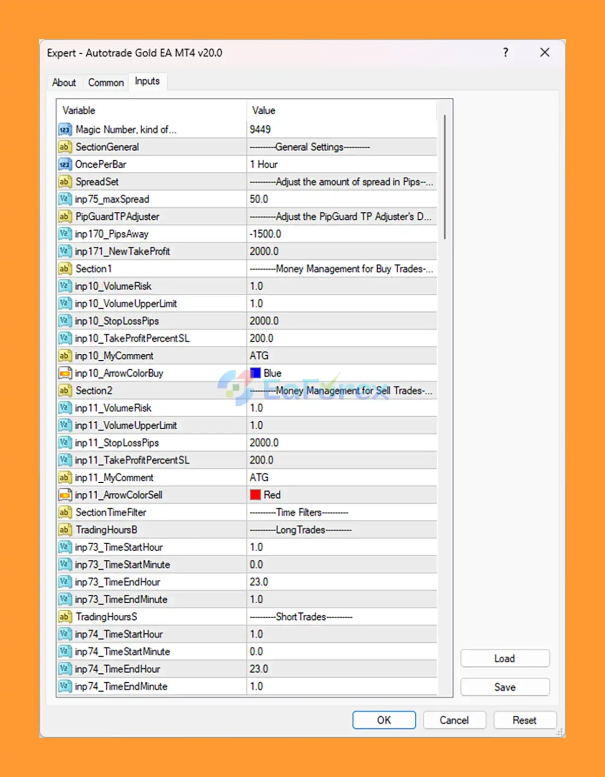 Autotrade Gold EA setting