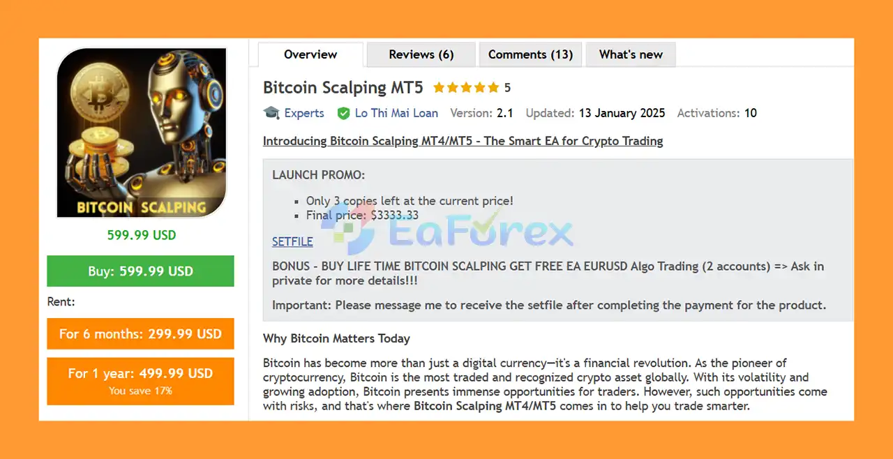 Bitcoin Scalping MT5 Overview