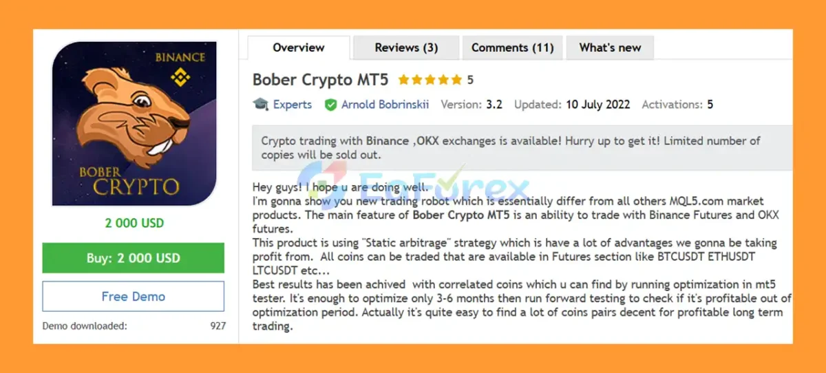 Bober Crypto MT5 Overview