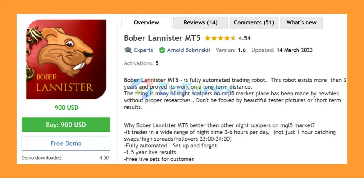 Bober Lannister MT5 Overview