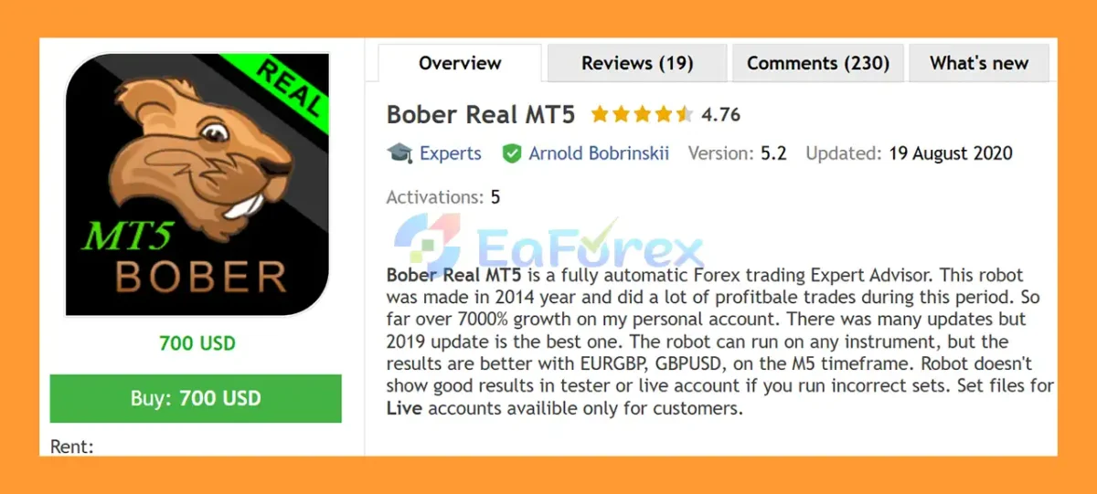 Bober Real MT5 Overvieww