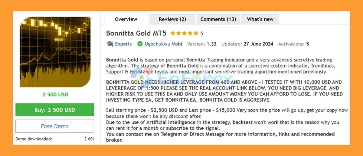 Bonnitta Gold MT5 Overviews