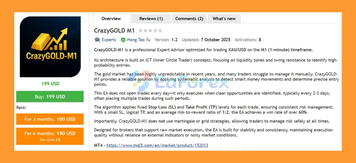 CrazyGOLD M1 EA MT5 Overview