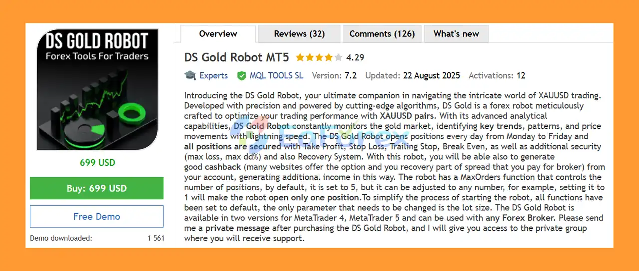 DS Gold Robot MT5 overivew