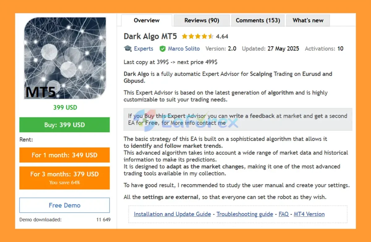 Dark Algo MT5 Overview