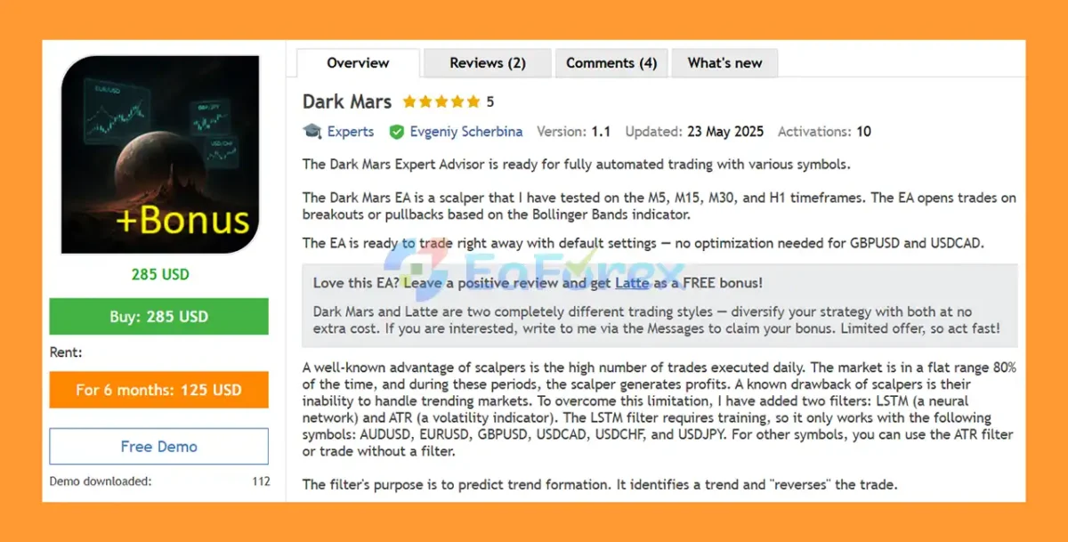 Dark Mars EA MT5 Overview
