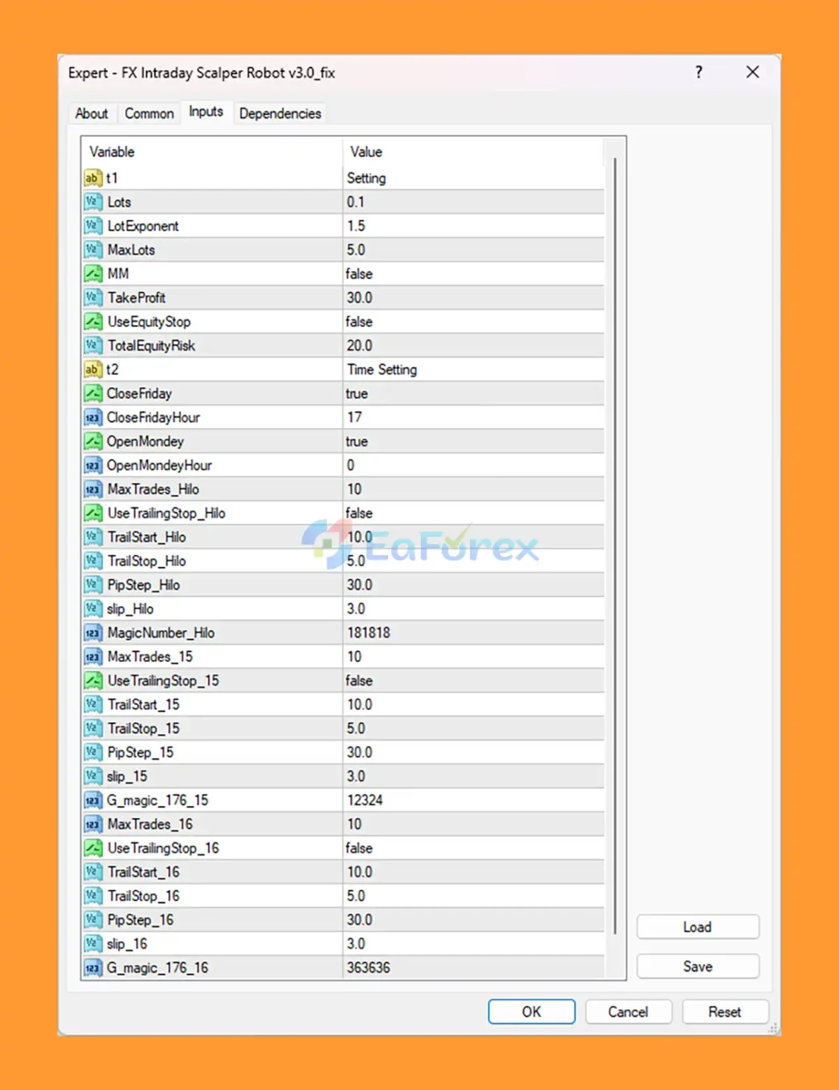 FX Intraday Scalper EA setting