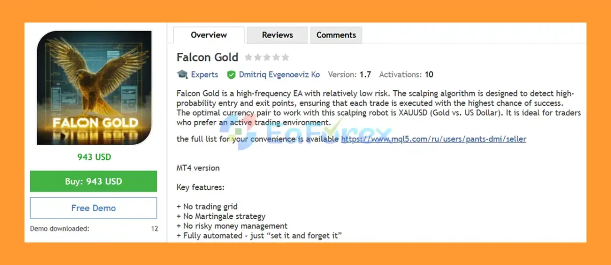Falcon Gold EA MT4 overview