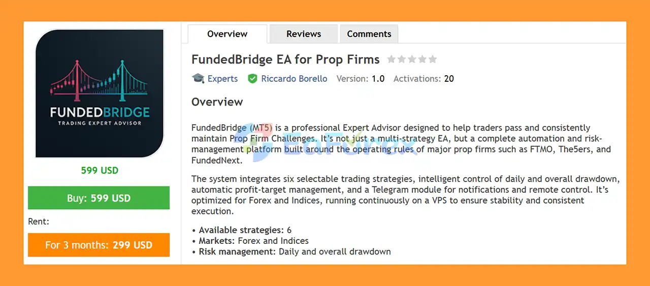 FundedBridge EA for Prop Firms MT5 Overview