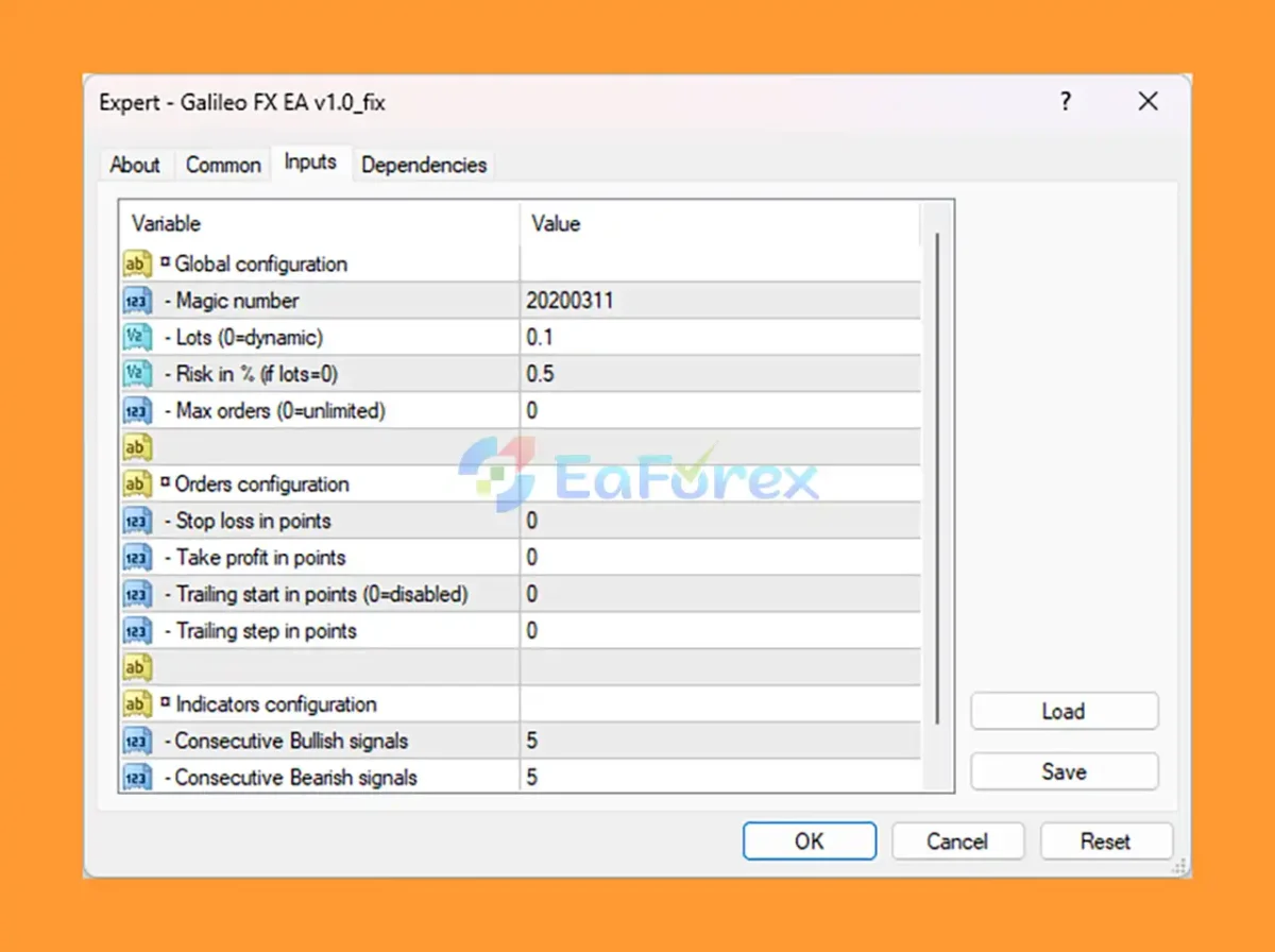 Galileo FX EA setting