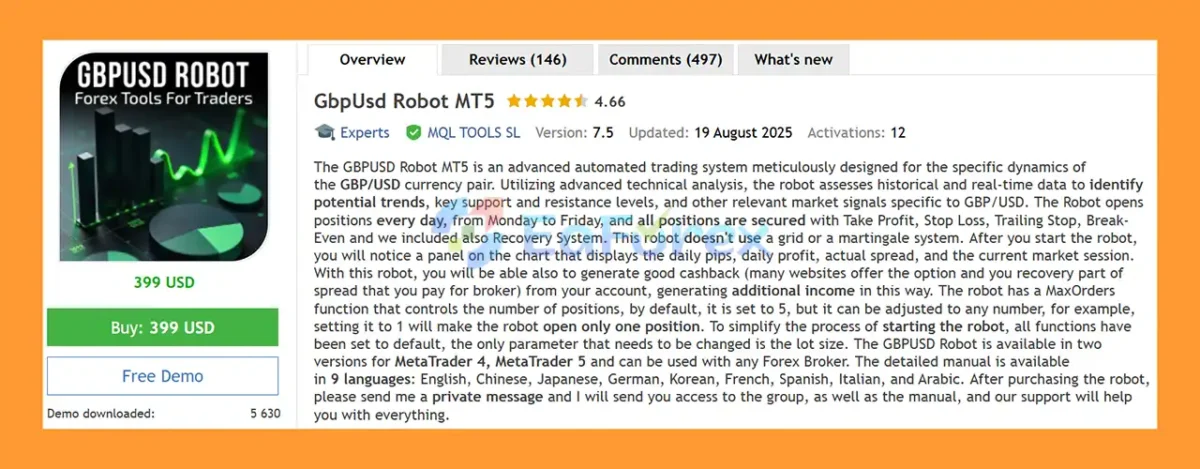 GbpUsd Robot MT5 Overview