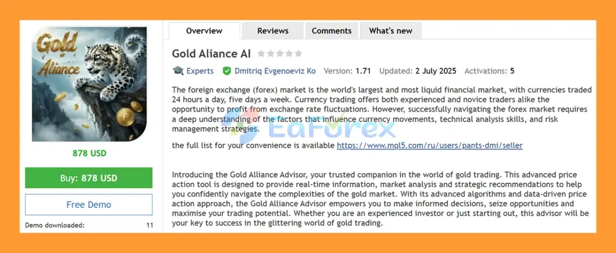 Gold Aliance AI EA MT4 Overview