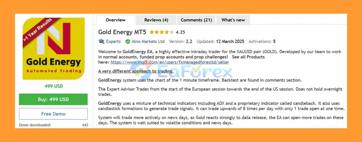 Gold Energy MT5 Overview