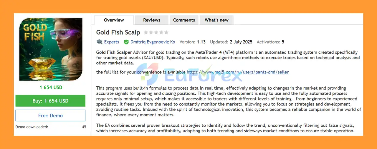 Gold Fish Scalp EA MT4 Overview