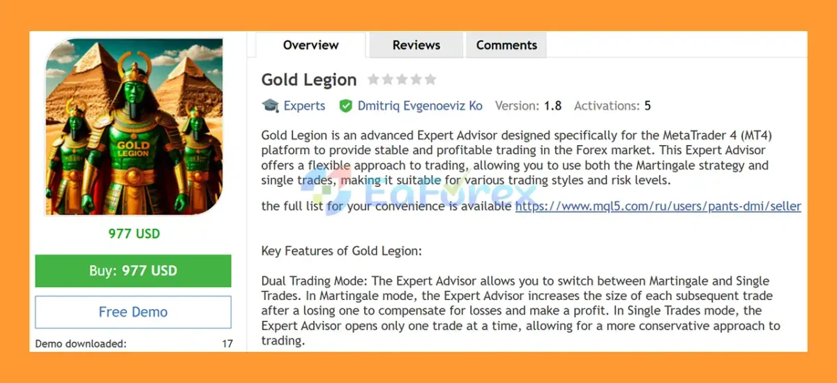 Gold Legion EA MT4 Overview