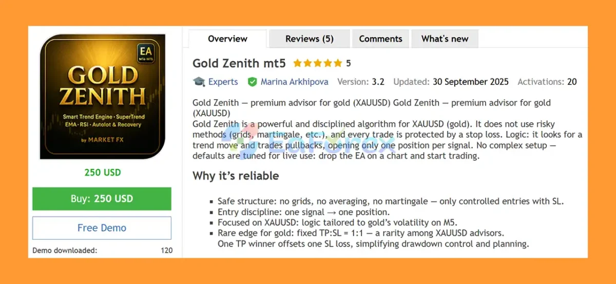 Gold Zenith MT5 overiview