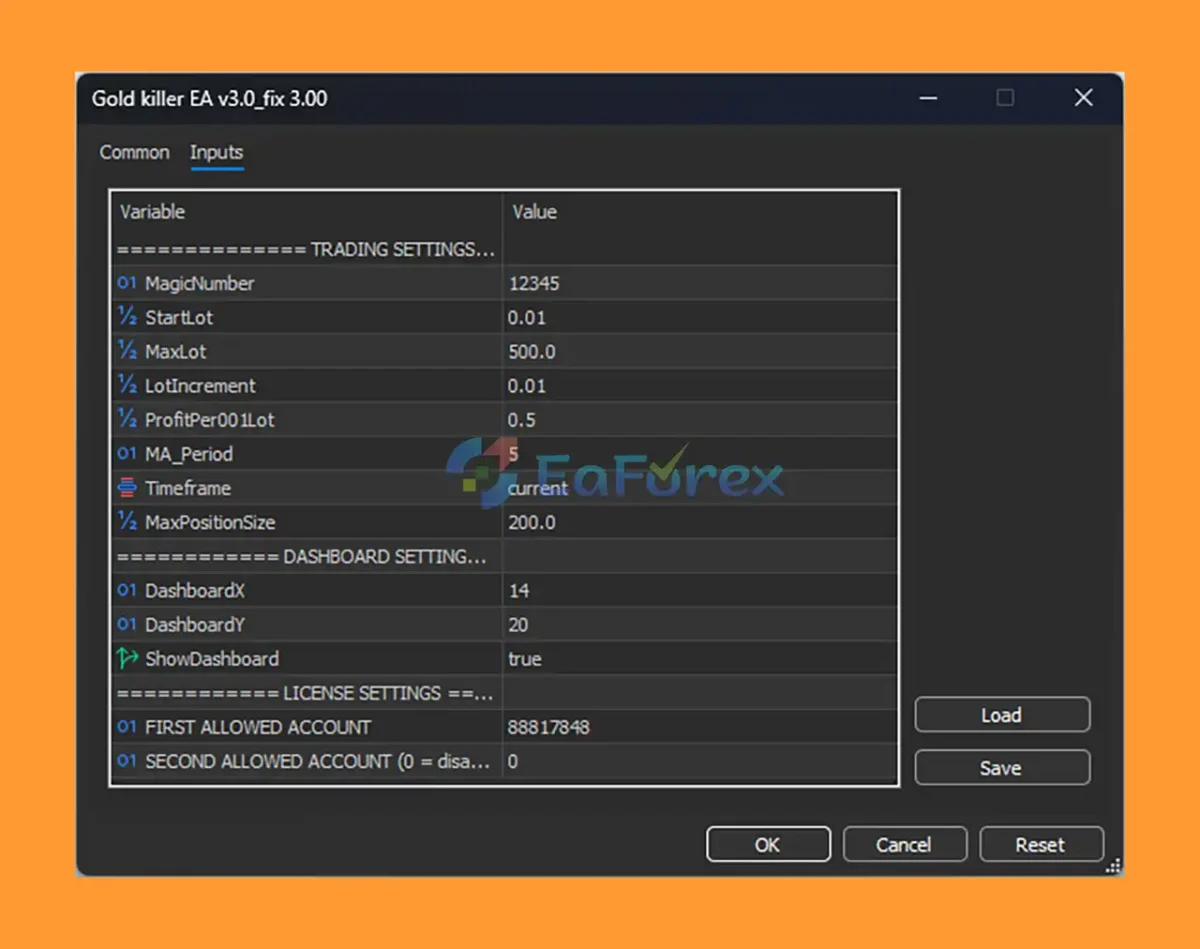 Gold Killer EA SETTING