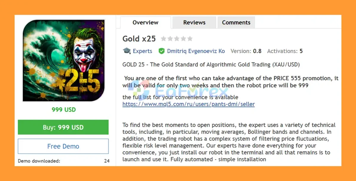Gold x25 EA MT4 Overview