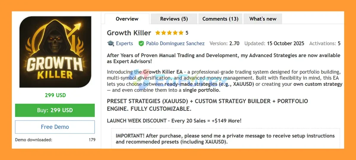 Growth Killer EA MT5 Overview