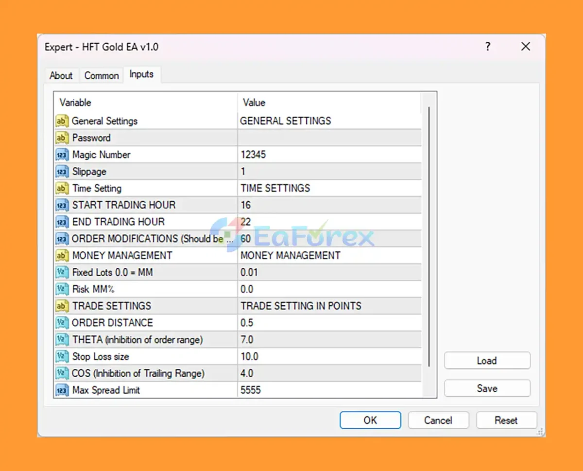 HFT Gold EA v1.0 Source Code MQ4 setting