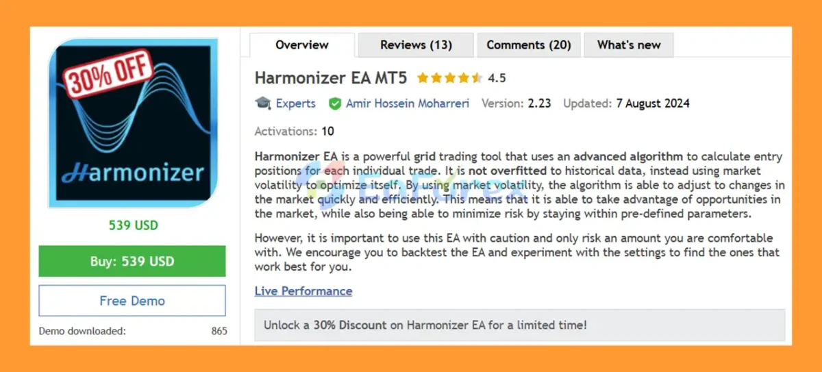 Harmonizer EA MT5 Overvieww