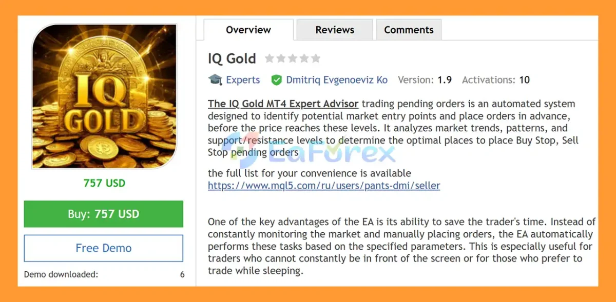 IQ Gold EA MT4 Overview