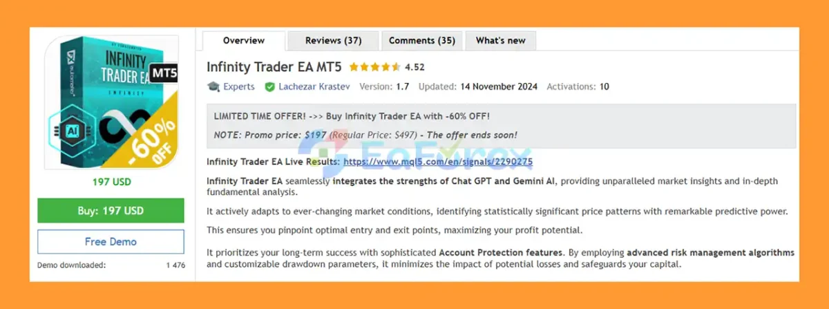 Infinity Trader EA MT5 Overview