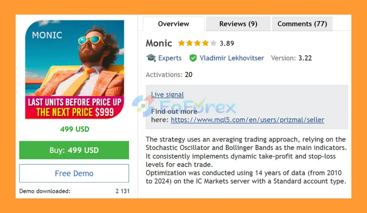 Monic EA MT5 Overview